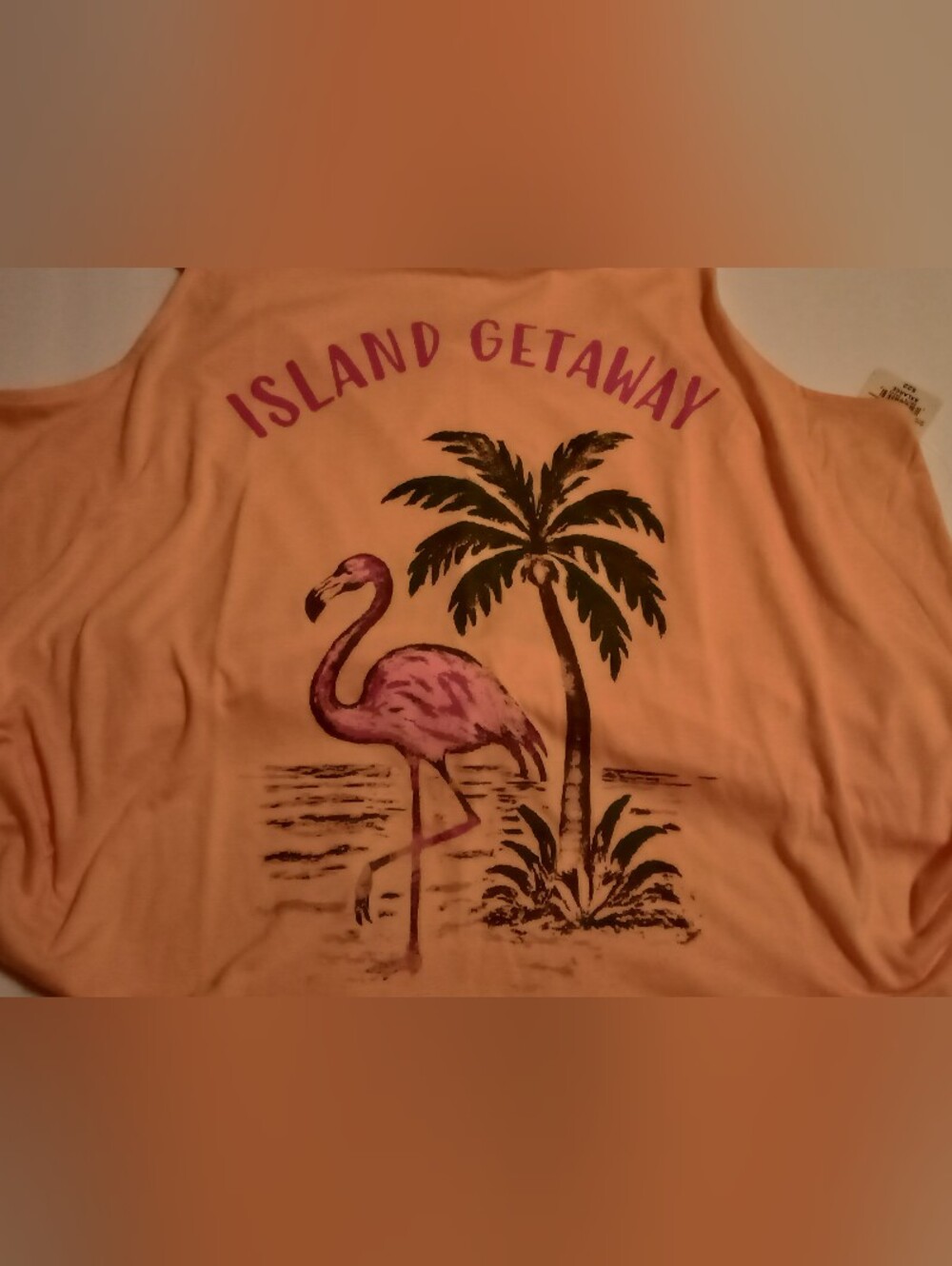 St. John's Bay Peach Tank with Pink Flamingo and Green Palm Graphic
